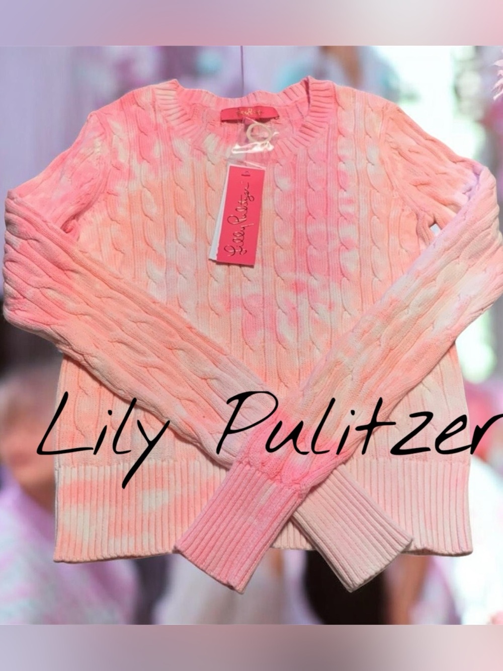 Lilly Pulitzer Pink Tie-Dye Cable Knit Crewneck Sweater